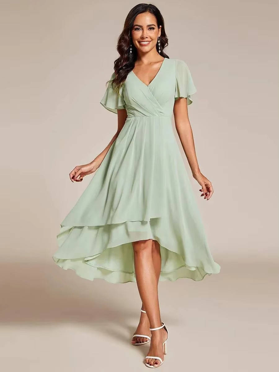 Women Wrap V-Neck Tiered Midi Dress Summer Wedding Guest - Image 8