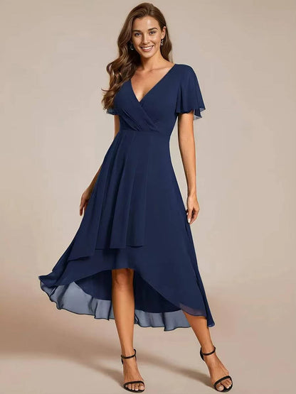 Women Wrap V-Neck Tiered Midi Dress Summer Wedding Guest - Image 9