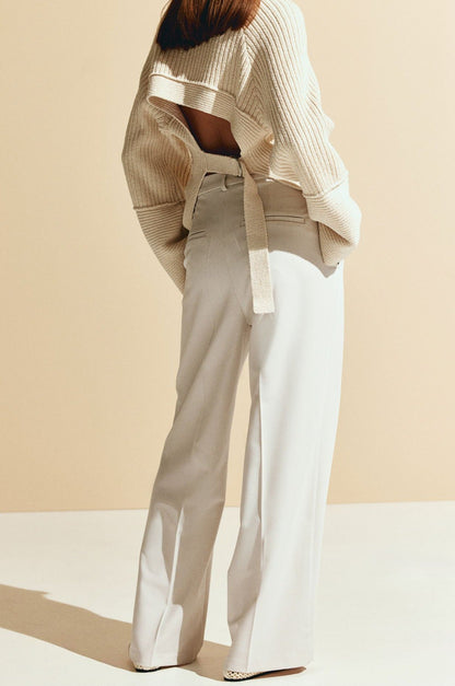 Erissa - Wide Leg Straight Cut Pleated Ladies Trousers