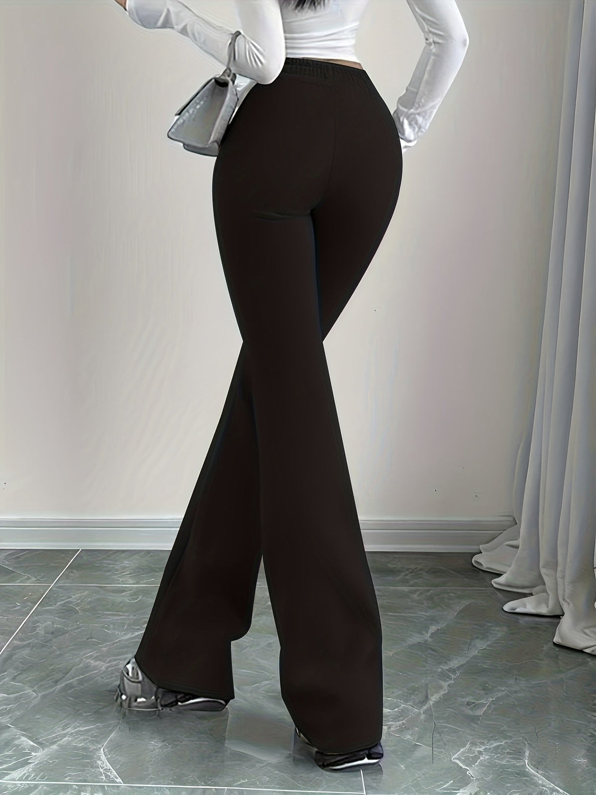 Womens High Waisted Flared Trousers - Image 3
