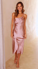 Women One Shoulder Satin Midi Dress Draped Cocktail - Image 4