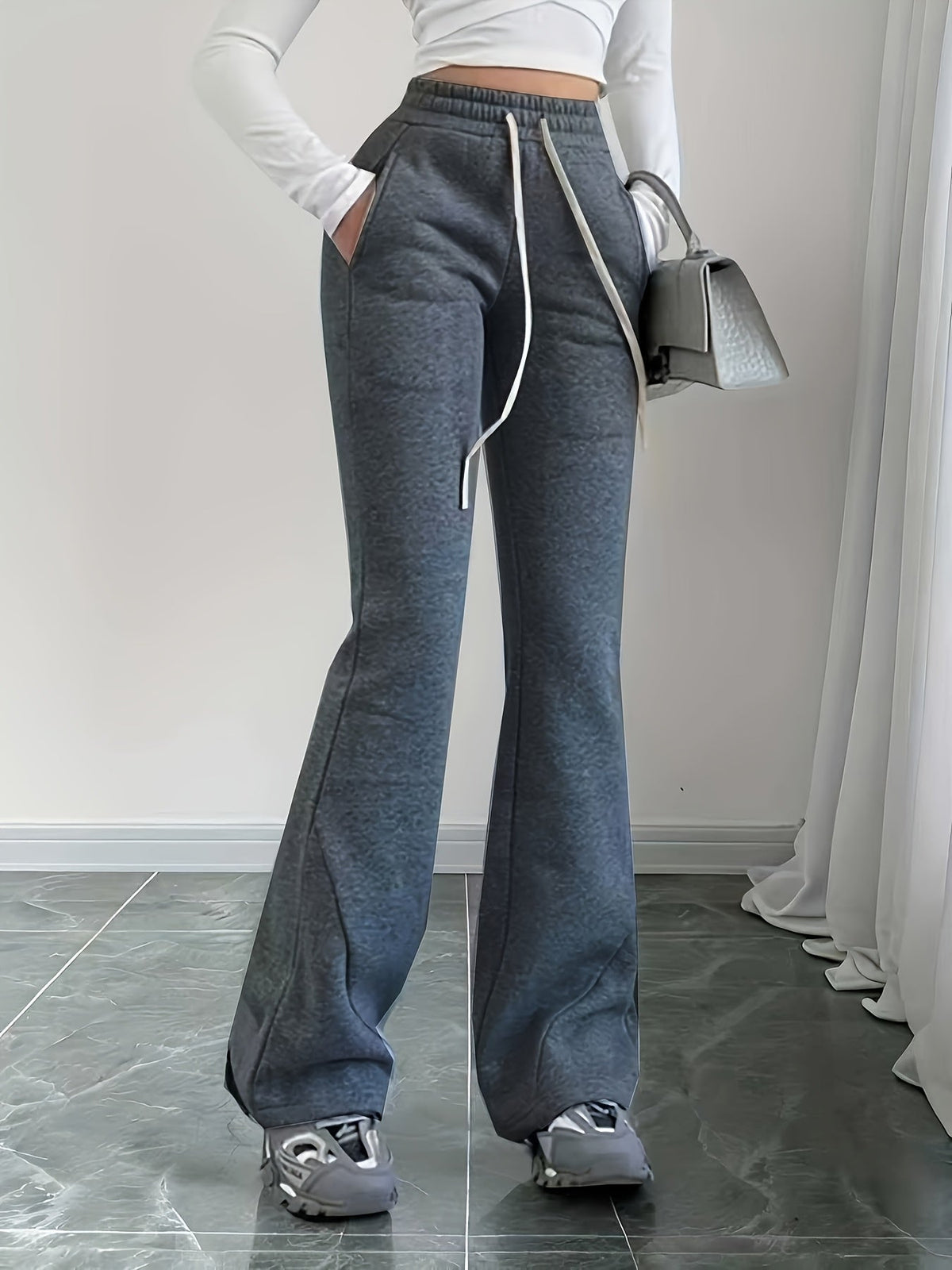 Womens High Waisted Flared Trousers - Image 11