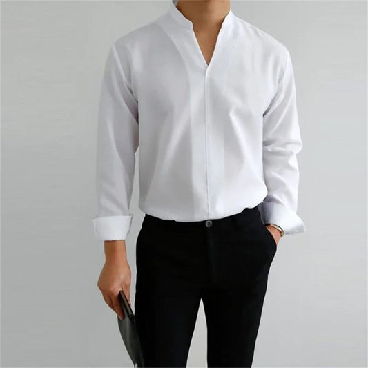 Men's Long Sleeve Mandarin Collar Casual Shirt