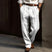Men's Grey Linen Pants Relaxed Fit Pleated Trousers - Image 2