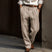 Men's Grey Linen Pants Relaxed Fit Pleated Trousers - Image 4