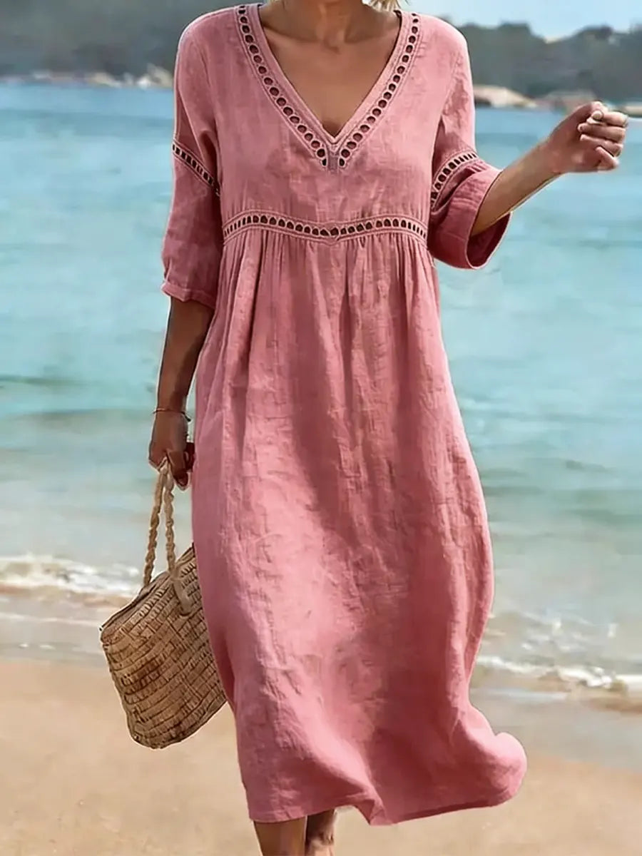 Clarine - Robe femme en coton col en V