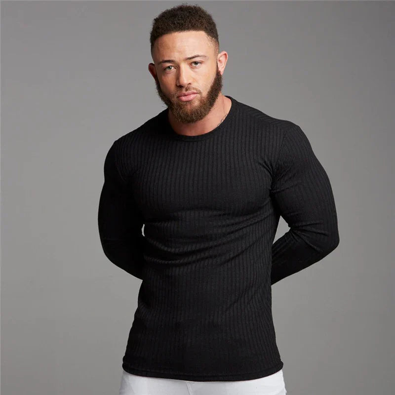 Elandro – T-shirt à manches longues pour homme avec coupe ajustée décontractée