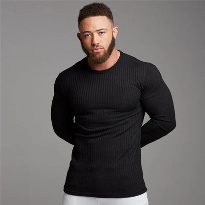 Elandro – T-shirt à manches longues pour homme avec coupe ajustée décontractée