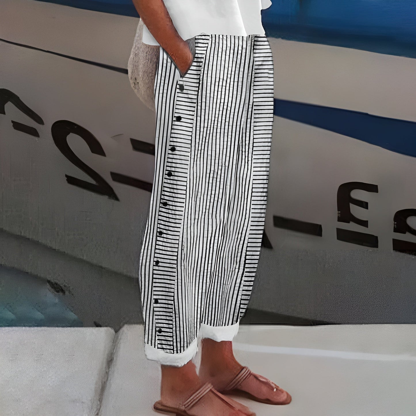 Women's Striped Wide Leg Pants Relaxed Fit Summer Trousers - Image 11