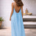 Women Linen Blend Open Back Maxi Dress Spaghetti Strap Summer - Image 5