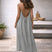 Women Linen Blend Open Back Maxi Dress Spaghetti Strap Summer - Image 7