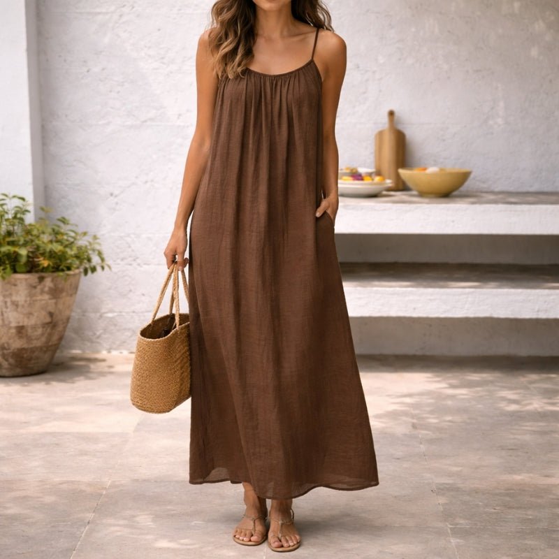 Women Linen Blend Open Back Maxi Dress Spaghetti Strap Summer - Image 8