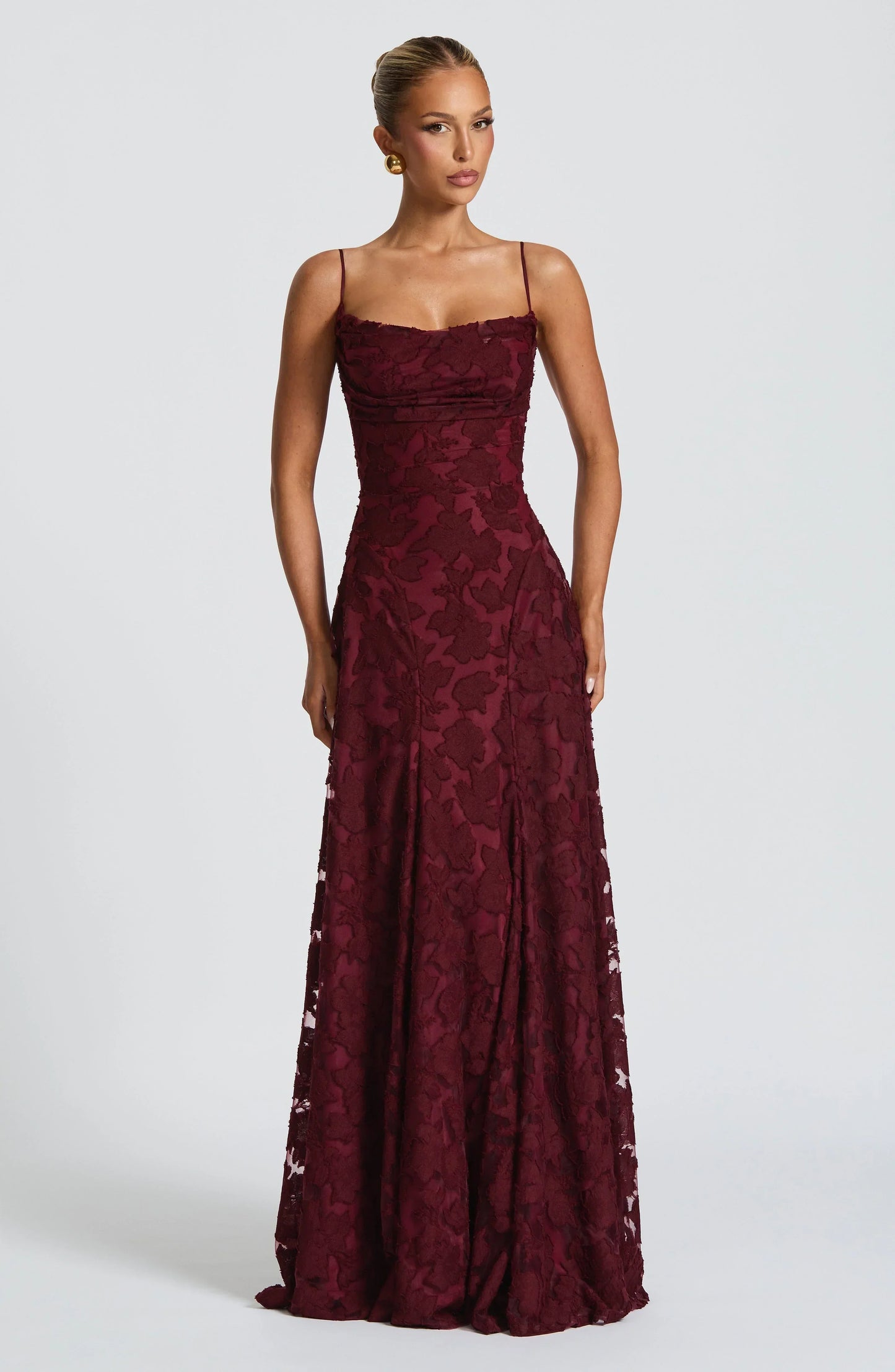 Women Floral Lace Cowl Neck Maxi Dress