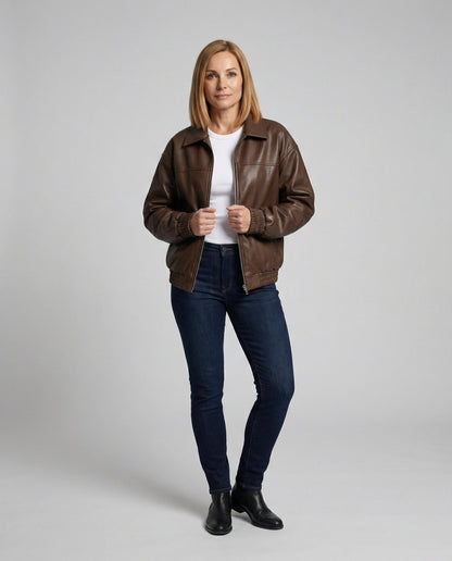 Serenna - Chaqueta casual de cuero para mujer con tachuelas