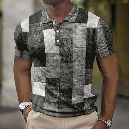 Men's Patchwork Checkered Short Sleeve Polo Shirt - Image 13