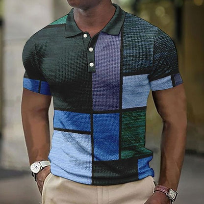 Men's Patchwork Checkered Short Sleeve Polo Shirt - Image 11