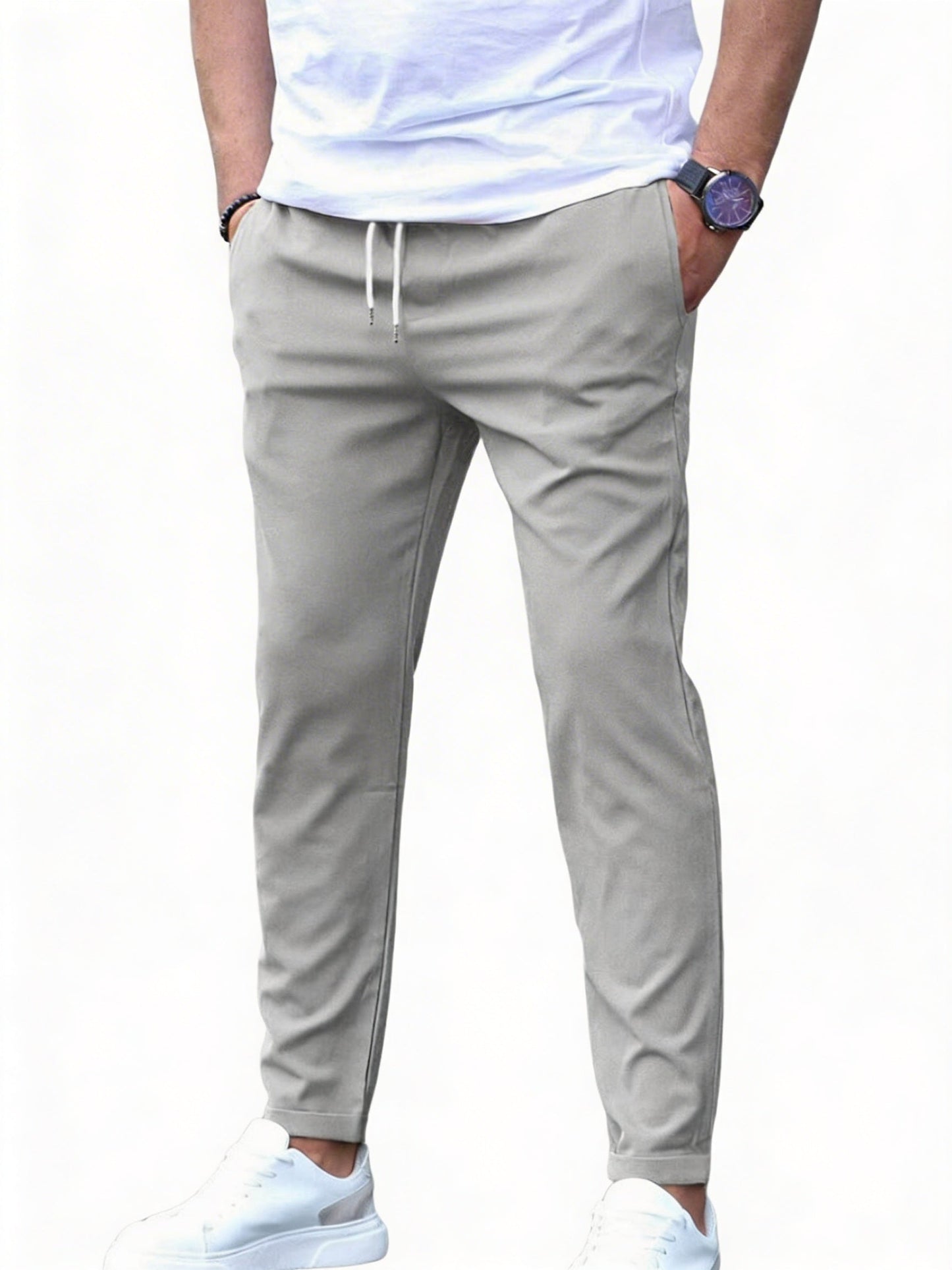 Men's Slim Fit Tapered Drawstring Pants Elastic Waist