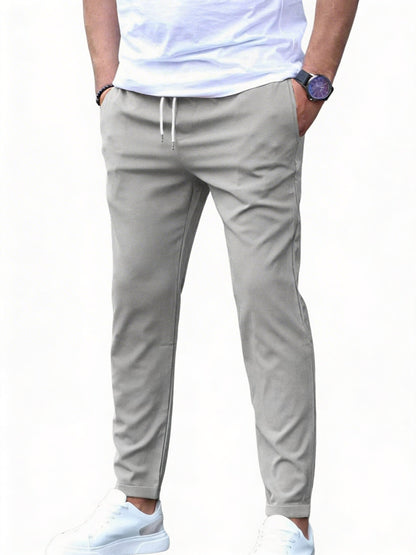 Men's Slim Fit Tapered Drawstring Pants Elastic Waist