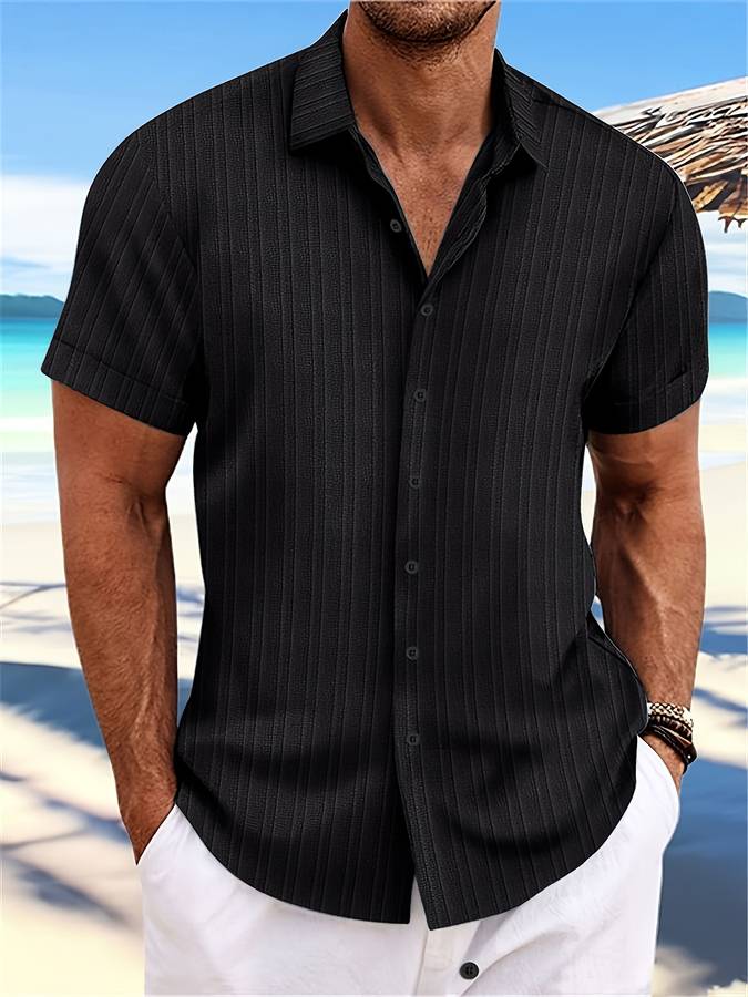 Danniel - Chemise rayée à manches courtes pour homme col Kent