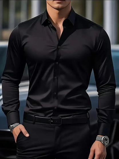 Men's Slim Fit Long Sleeve Kent Collar Dress Shirt - Image 11