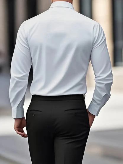 Men's Slim Fit Long Sleeve Kent Collar Dress Shirt - Image 12