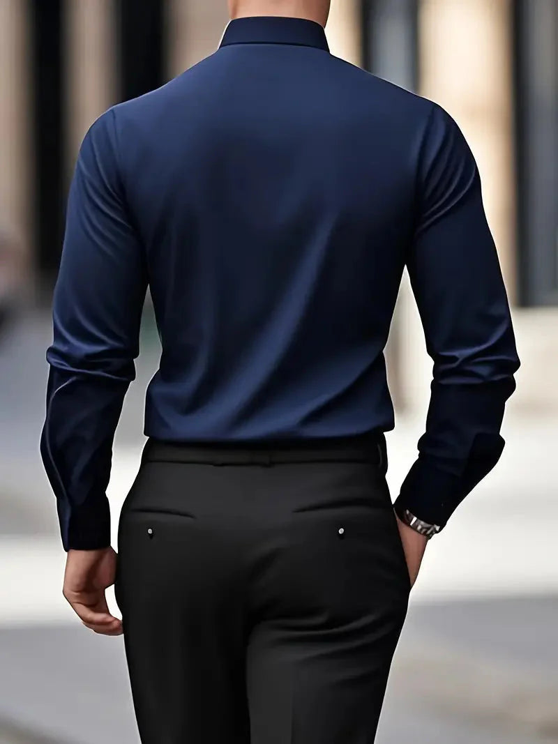 Men's Slim Fit Long Sleeve Kent Collar Dress Shirt - Image 13