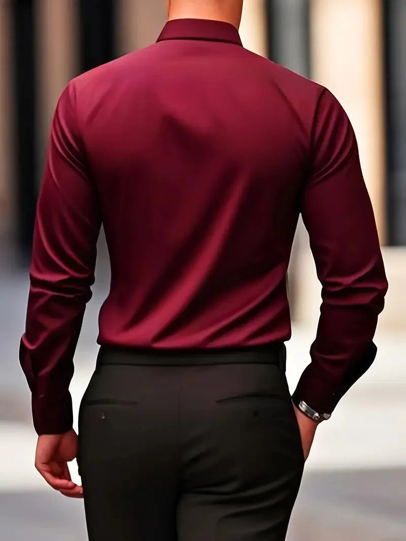 Men's Slim Fit Long Sleeve Kent Collar Dress Shirt - Image 14