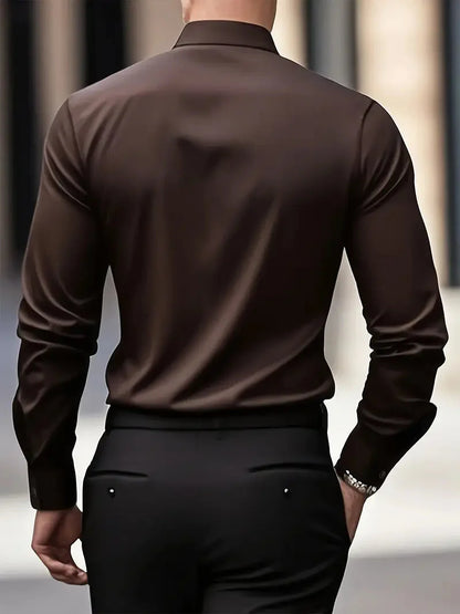 Men's Slim Fit Long Sleeve Kent Collar Dress Shirt - Image 15