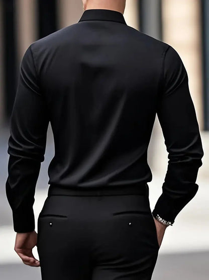 Men's Slim Fit Long Sleeve Kent Collar Dress Shirt - Image 16