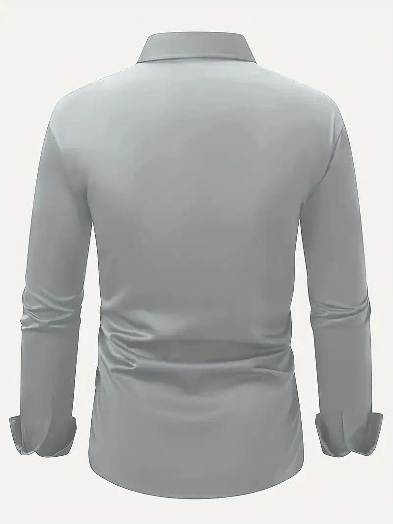 Men's Slim Fit Long Sleeve Kent Collar Dress Shirt - Image 17