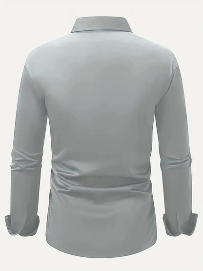 Men's Slim Fit Long Sleeve Kent Collar Dress Shirt - Image 17