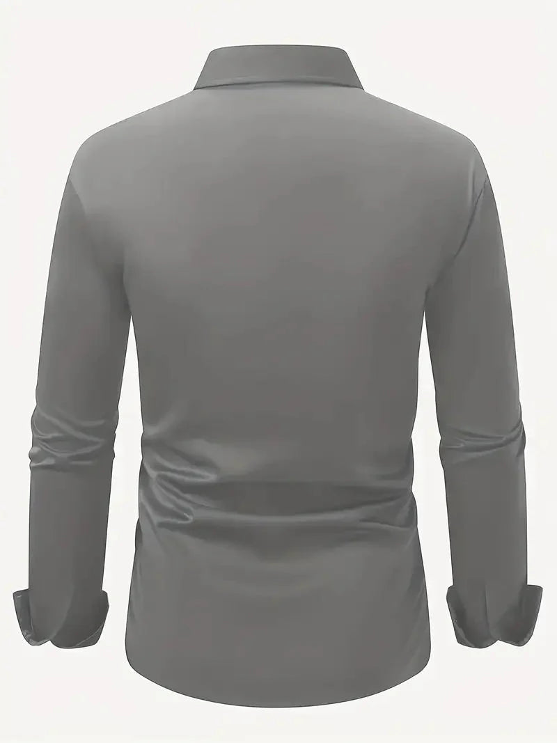 Men's Slim Fit Long Sleeve Kent Collar Dress Shirt - Image 18