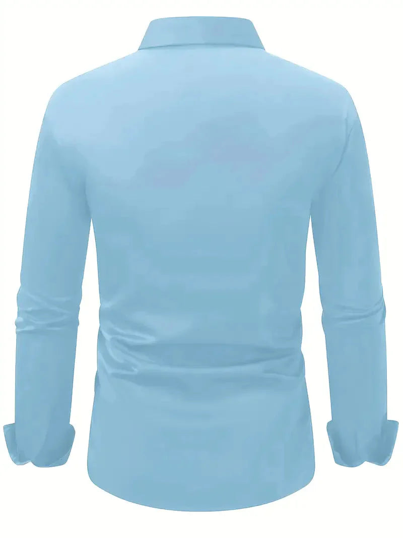 Men's Slim Fit Long Sleeve Kent Collar Dress Shirt - Image 19