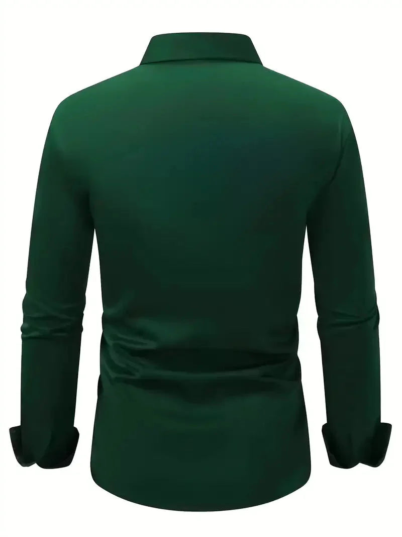 Men's Slim Fit Long Sleeve Kent Collar Dress Shirt - Image 20