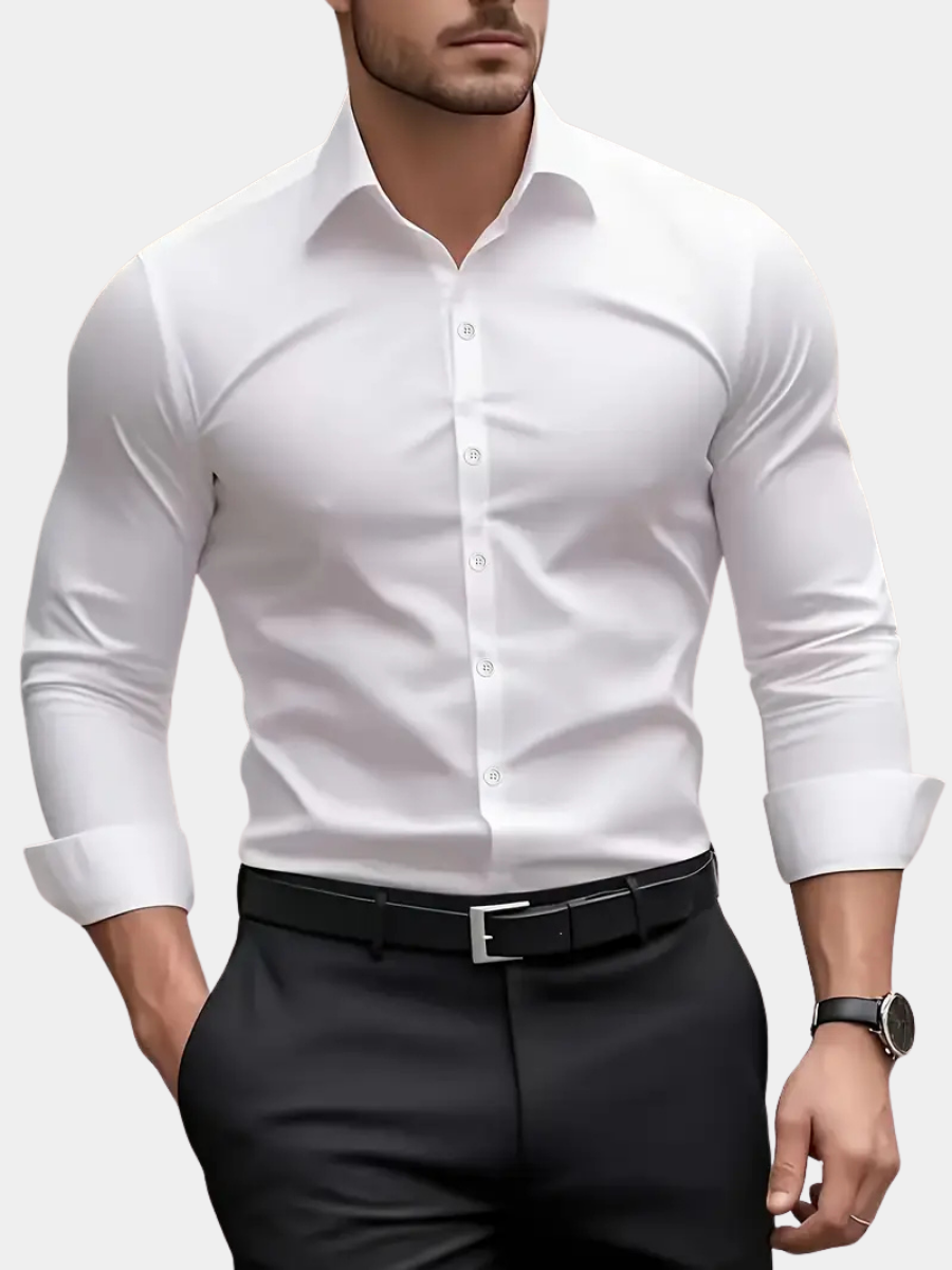Men's Slim Fit Long Sleeve Kent Collar Dress Shirt - Image 2