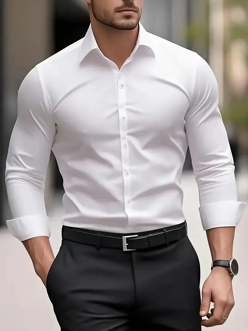 Men's Slim Fit Long Sleeve Kent Collar Dress Shirt - Image 4