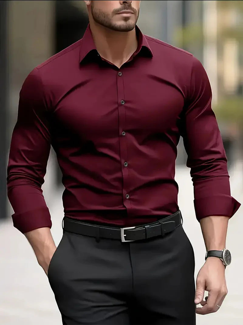 Men's Slim Fit Long Sleeve Kent Collar Dress Shirt - Image 5