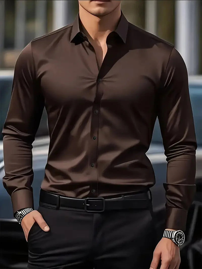 Men's Slim Fit Long Sleeve Kent Collar Dress Shirt - Image 6