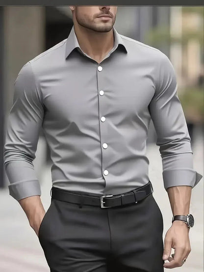 Men's Slim Fit Long Sleeve Kent Collar Dress Shirt - Image 7