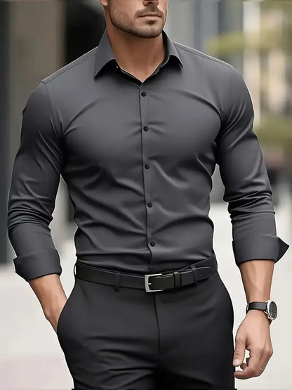 Men's Slim Fit Long Sleeve Kent Collar Dress Shirt - Image 8