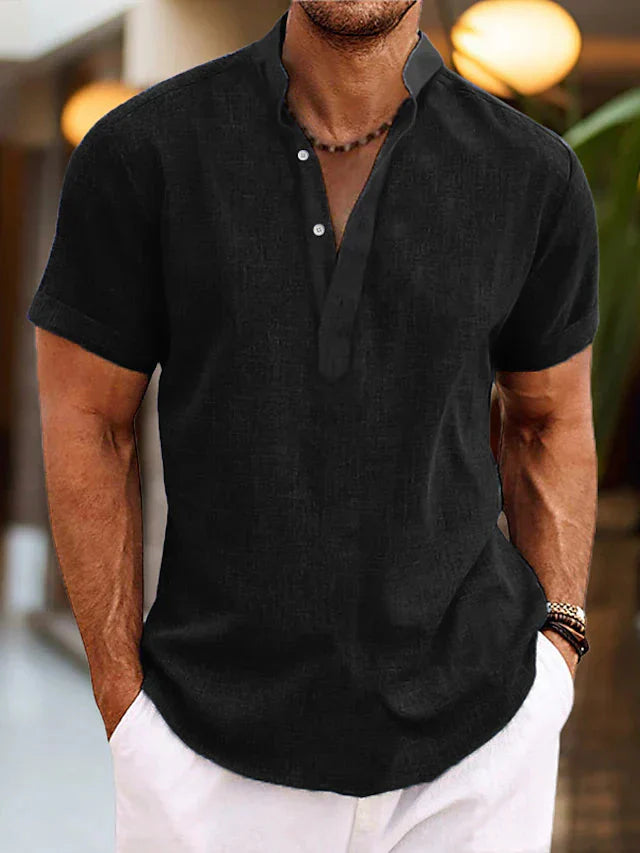 Men's Short Sleeve V-Neck Stand Collar Casual Summer Shirt - Image 5