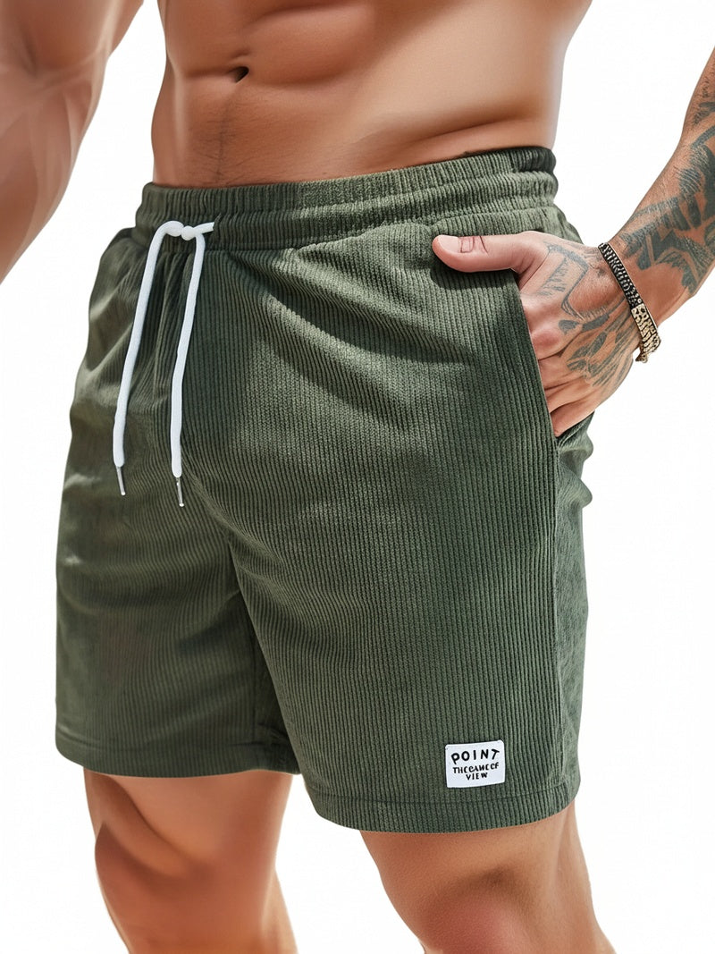 Men's Ribbed Drawstring Shorts Elastic Waist Beach Summer