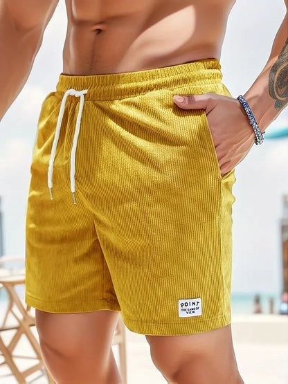 Men's Ribbed Drawstring Shorts Elastic Waist Beach Summer - Image 13