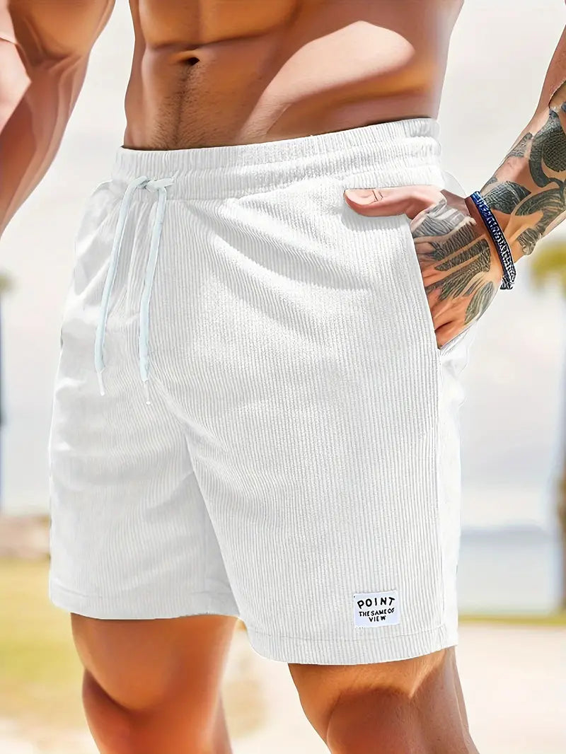 Men's Ribbed Drawstring Shorts Elastic Waist Beach Summer - Image 14