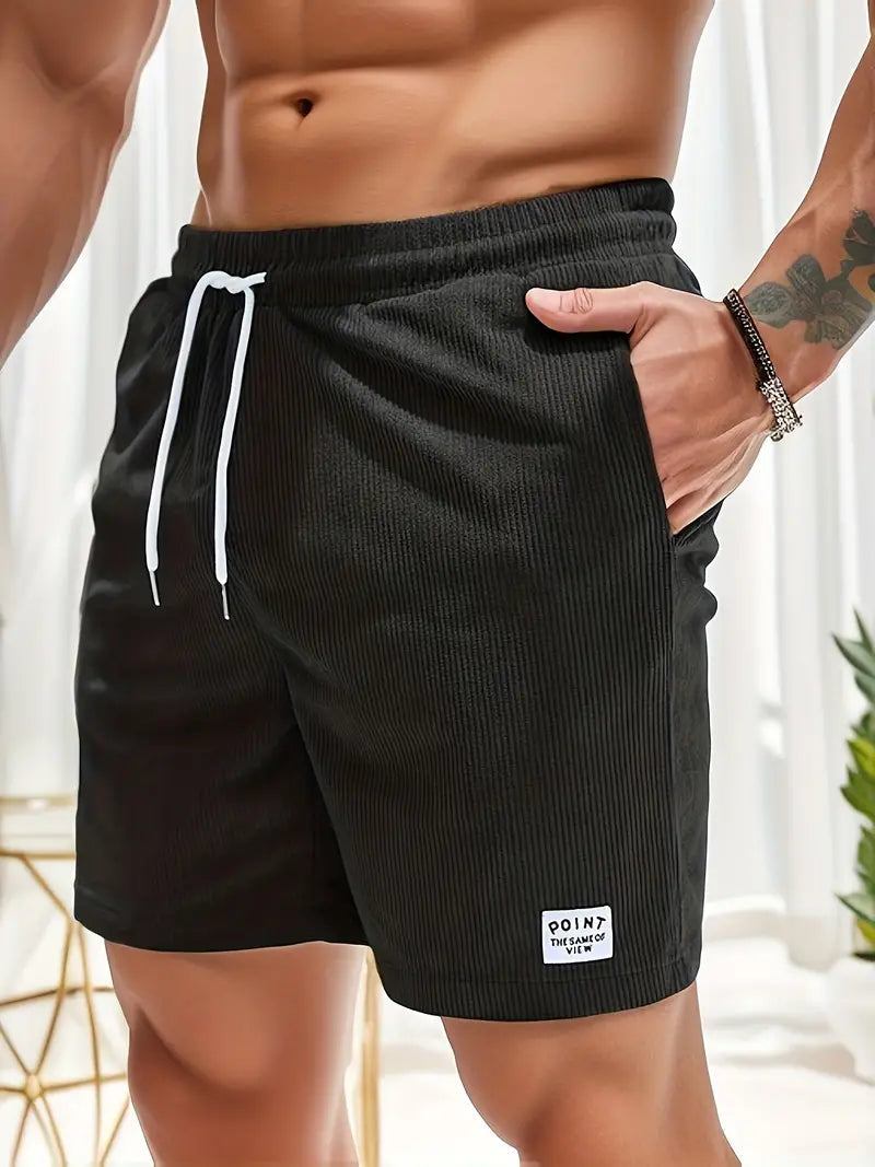 Men's Ribbed Drawstring Shorts Elastic Waist Beach Summer - Image 15