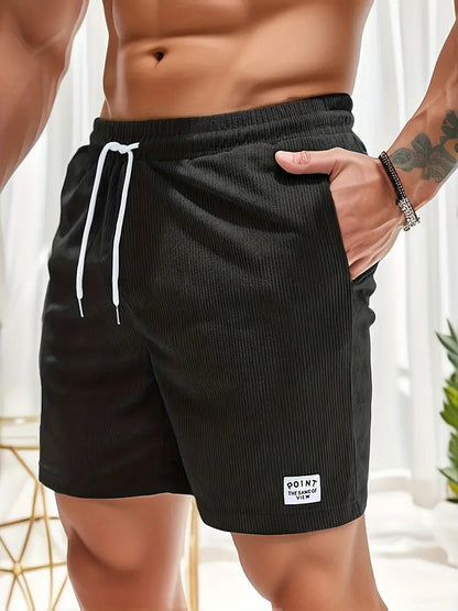 Men's Ribbed Drawstring Shorts Elastic Waist Beach Summer - Image 15
