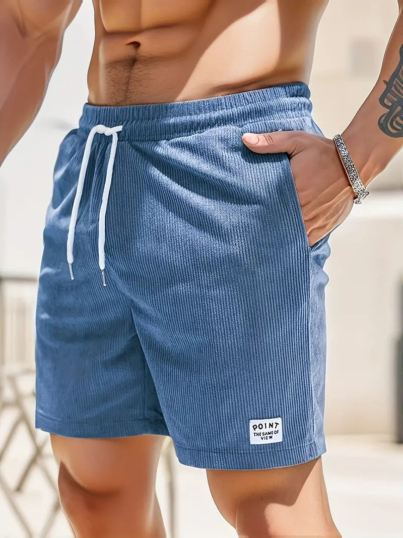 Men's Ribbed Drawstring Shorts Elastic Waist Beach Summer - Image 16