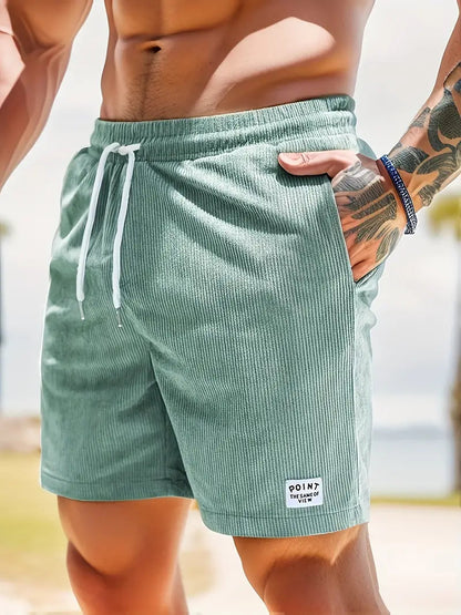 Men's Ribbed Drawstring Shorts Elastic Waist Beach Summer - Image 17