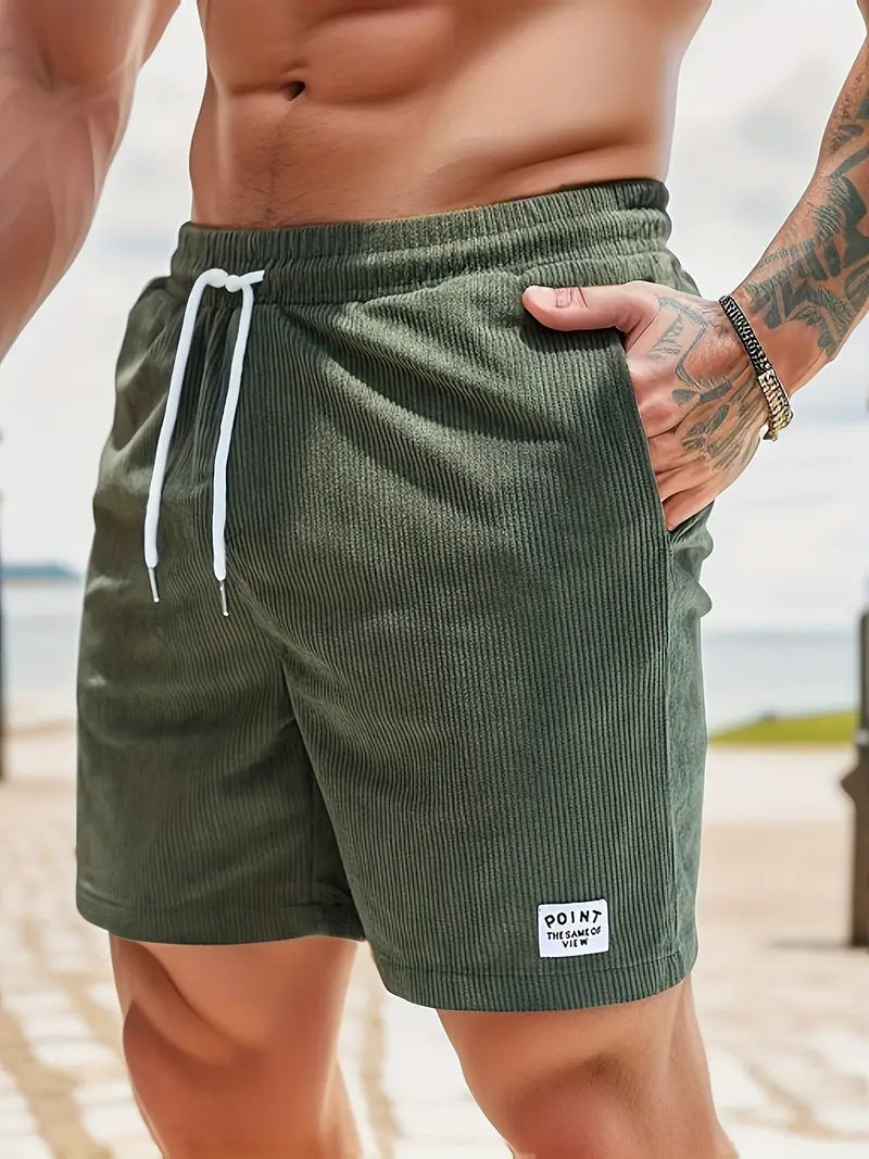 Men's Ribbed Drawstring Shorts Elastic Waist Beach Summer - Image 2