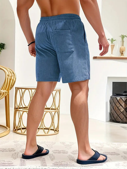 Men's Ribbed Drawstring Shorts Elastic Waist Beach Summer - Image 8